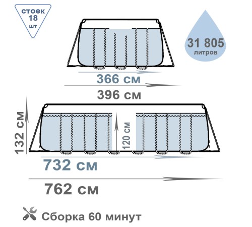 Бассейн каркасный Intex Ultra XTR 732x366x132 см (26364NP)